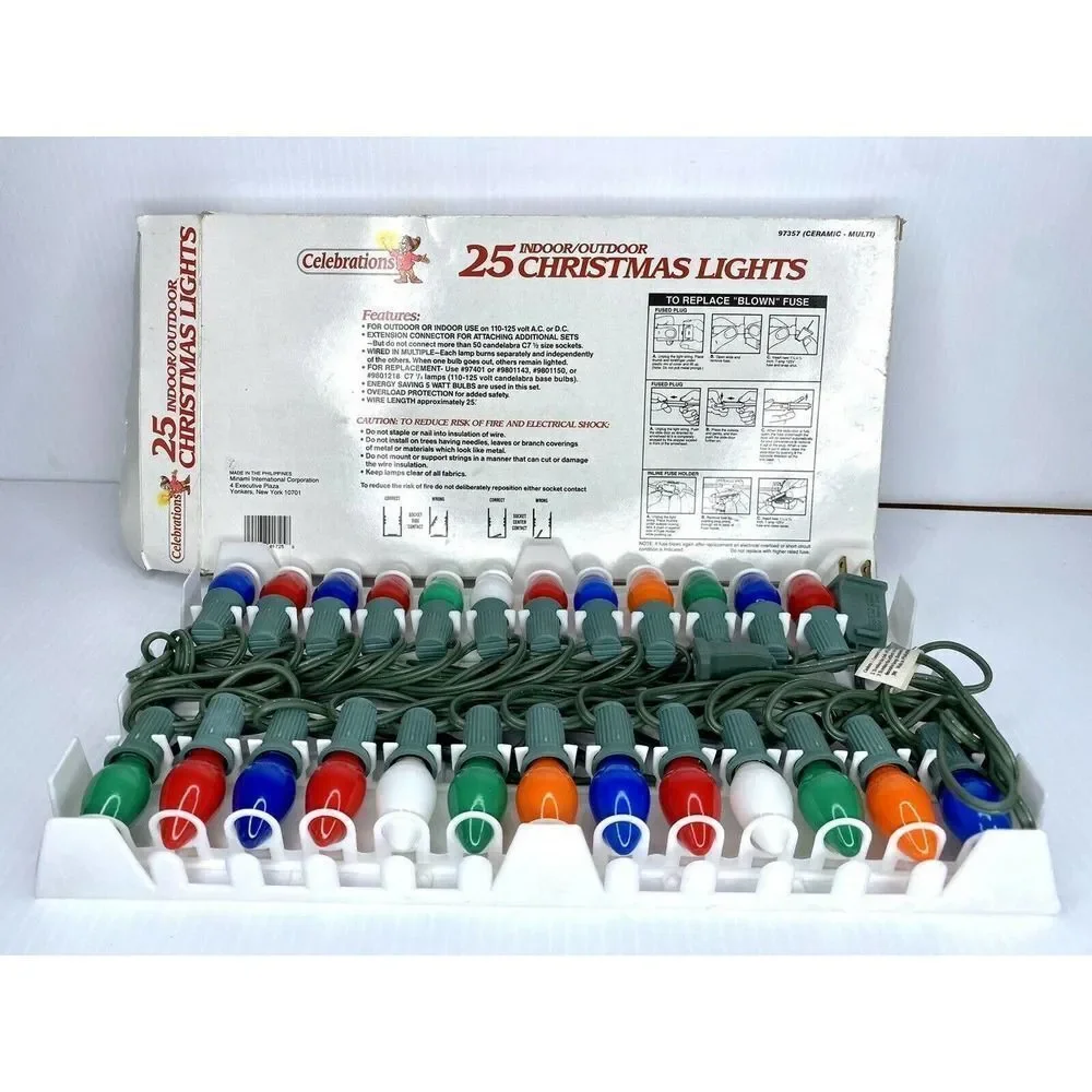 Vintage CELEBRATIONS Indoor/Outdoor Christmas Lights 25 Large Multi Color Bulbs